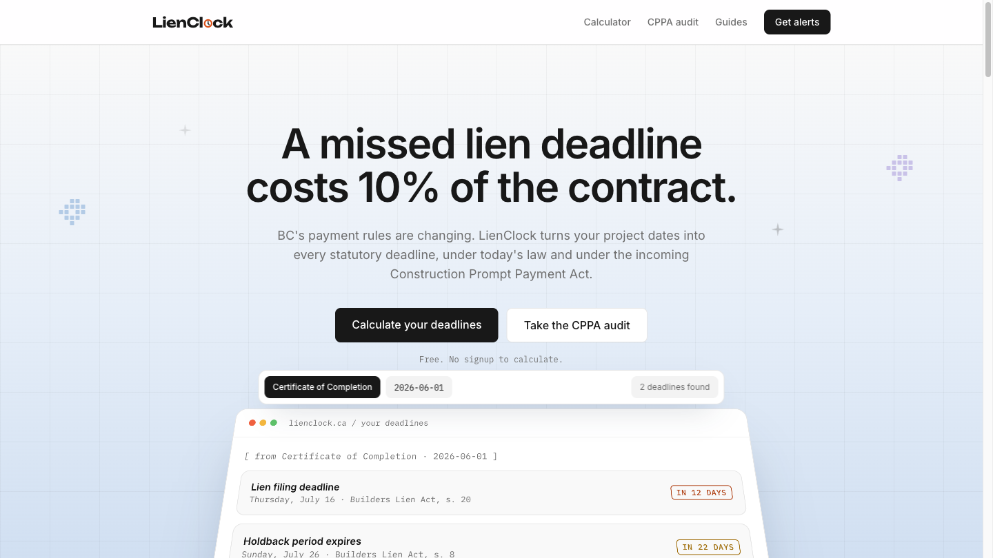 LienClock — BC lien and prompt payment deadline tracker